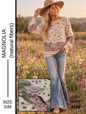MSRP: $168 | ⭐️Magnolia Vintage Floral Embroidered Beaded Sweater | Fits S–M 🌸